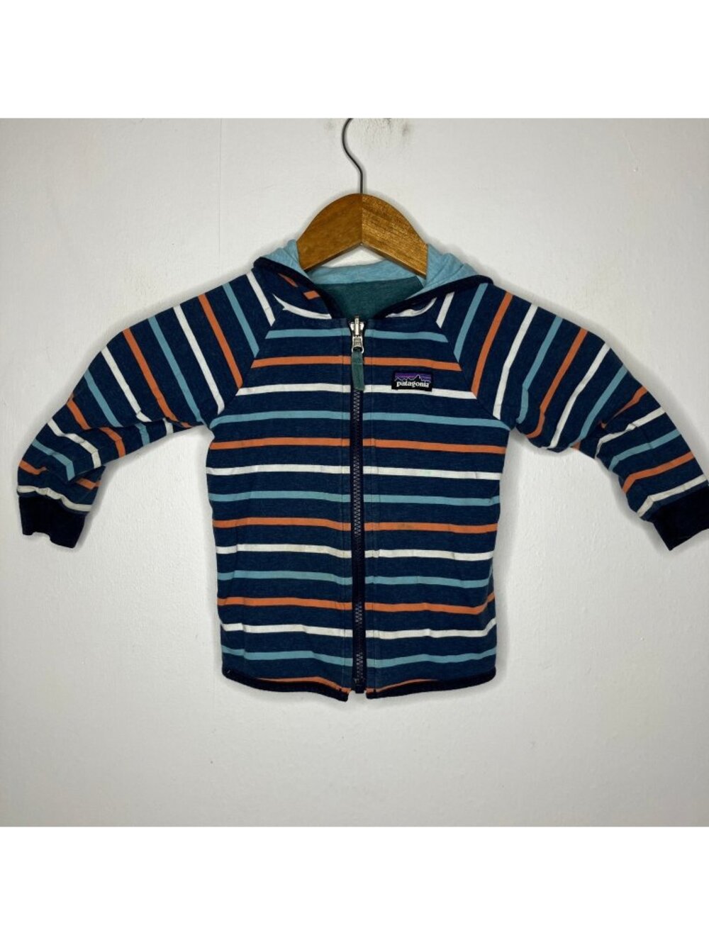 Patagonia Kids Full Zip Hoodie Sweatshirt Striped Blue Orange White Size 4T XS